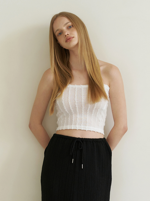 lace frill tube top - white
