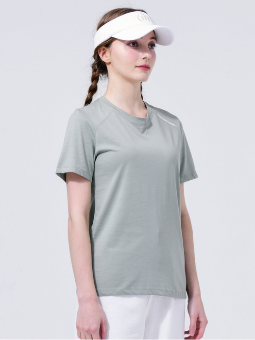 23SS 실켓 면 어깨 로고 라운드 루즈 핏  라이트 카키  반팔 티셔츠