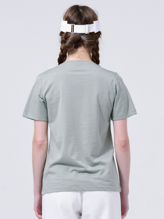 23SS 실켓 면 어깨 로고 라운드 루즈 핏  라이트 카키  반팔 티셔츠