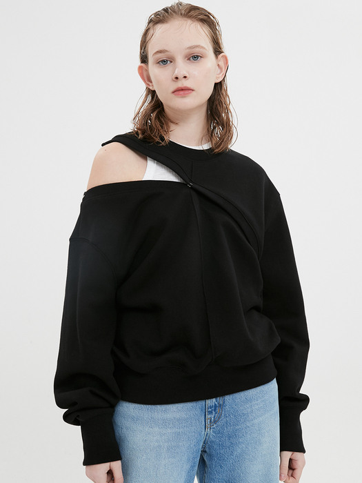 Cutting Detachable Sweatshirt / Black