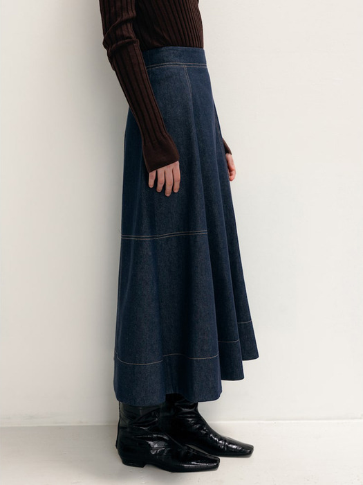[단독] Denim Flare Skirt  Dark Blue (WE3827T29P)