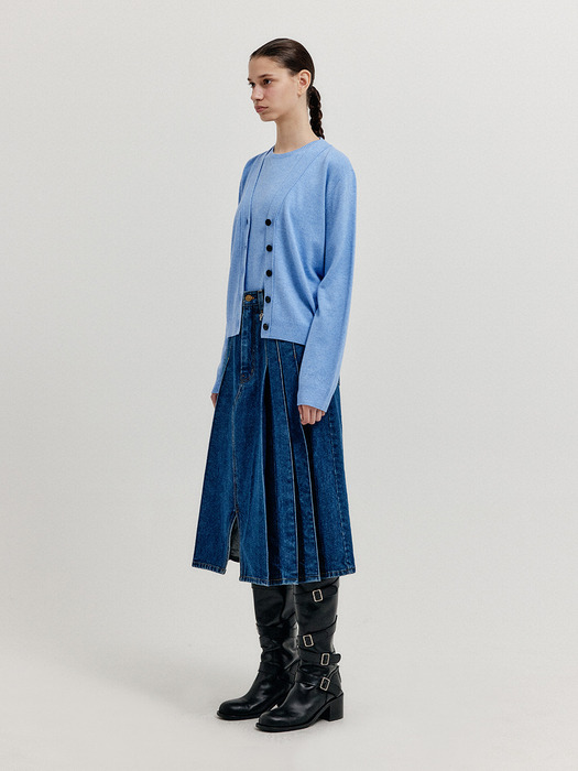 XUETY Cashmere Blend Knit Cardigan - Grey Blue