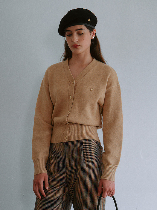 WOOL BLENDED BASIC CARDIGAN BEIGE