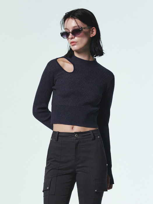 CUT OUT DETAIL KNIT TOP [NAVY]