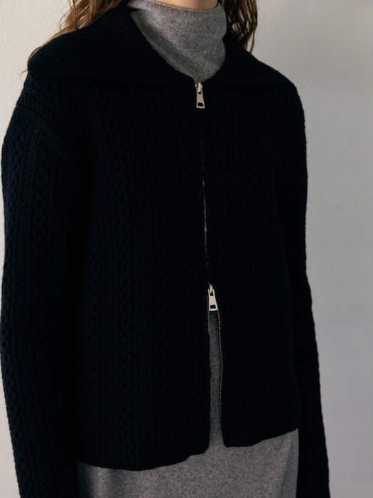 Wool Cable Collar Zipup Cardigan  Black(WE395AC395) (WE395AC395)