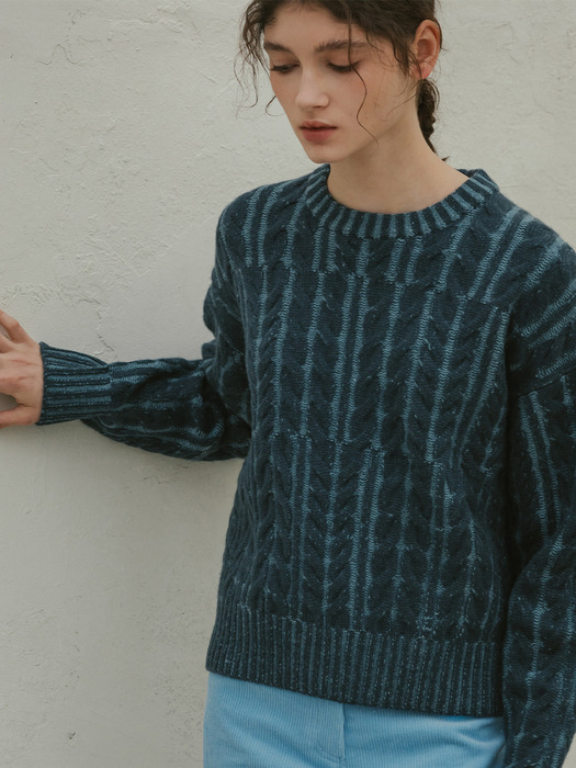MIX CABLE SWEATER - BLUE