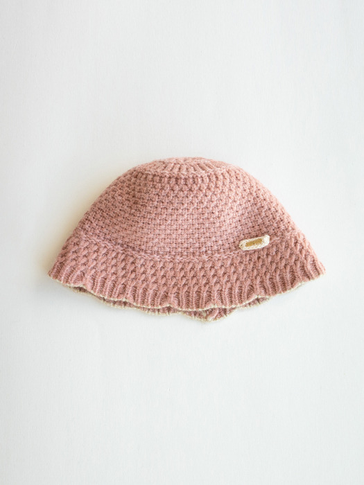 Soft pink knitted bucket hat