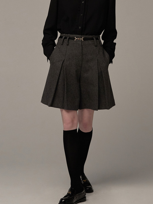 Wide pleats skirt pants - Charcoal