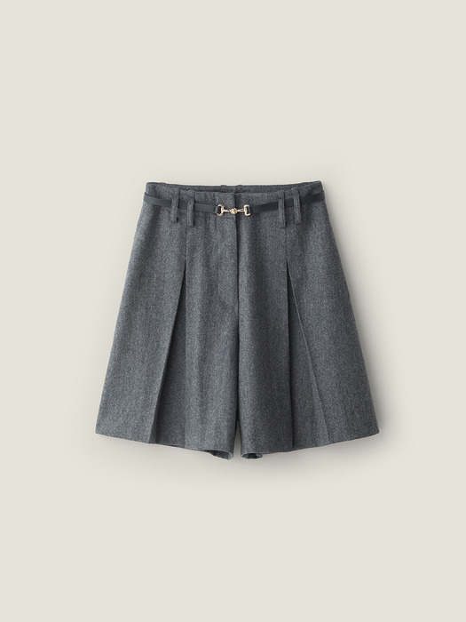 Wide pleats skirt pants - Charcoal