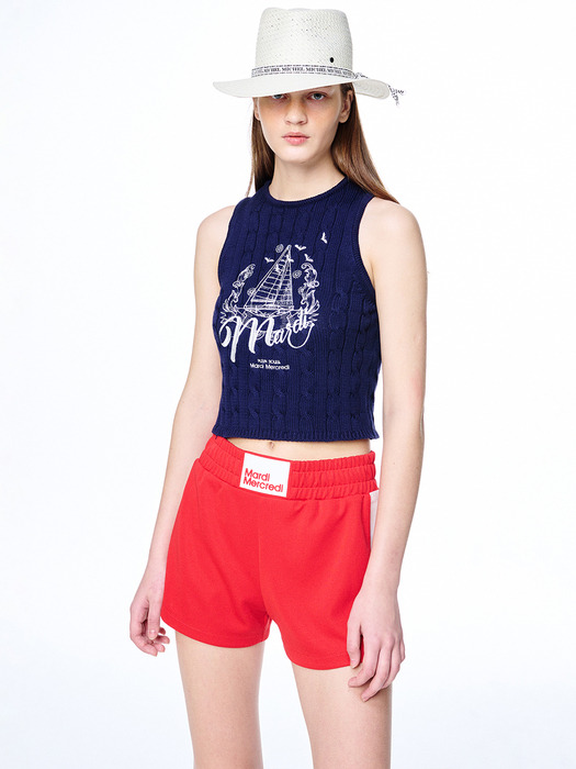 CABLE TOP SLEEVELESS BON VOYAGE_NAVY WHITE