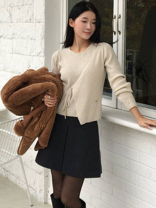 Wool Pleats Mini Skirt - Charcoal