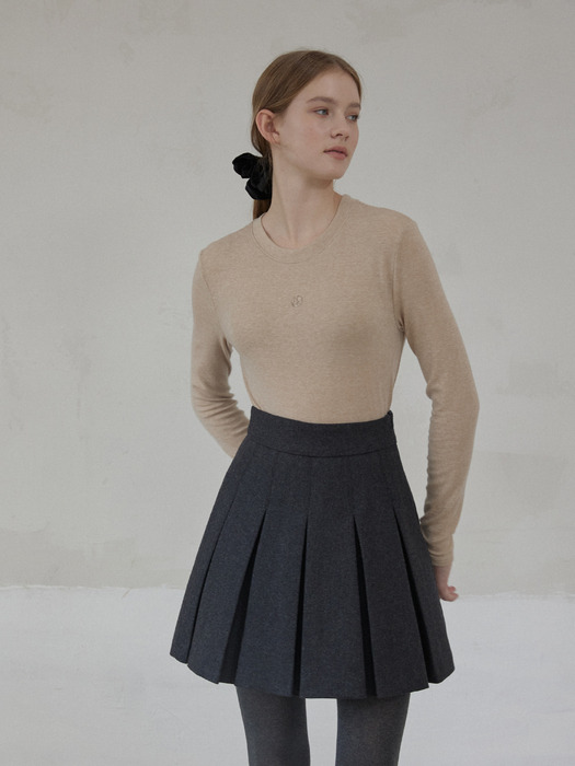 Wool Pleats Mini Skirt - Charcoal