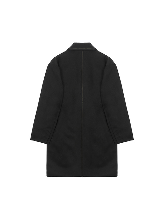 DROP SHOULDER LONG DOUBLE JACKET IN BLACK