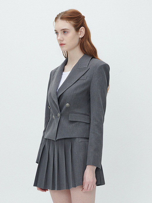 Tailored cropped suit jacket-Grey