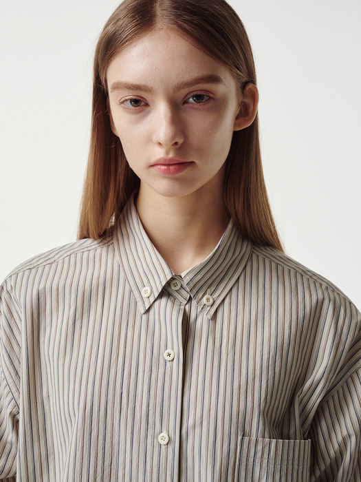 ARIA Button Point Shirt (Ivory Stripe)