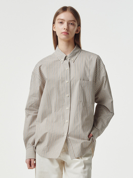 ARIA Button Point Shirt (Ivory Stripe)