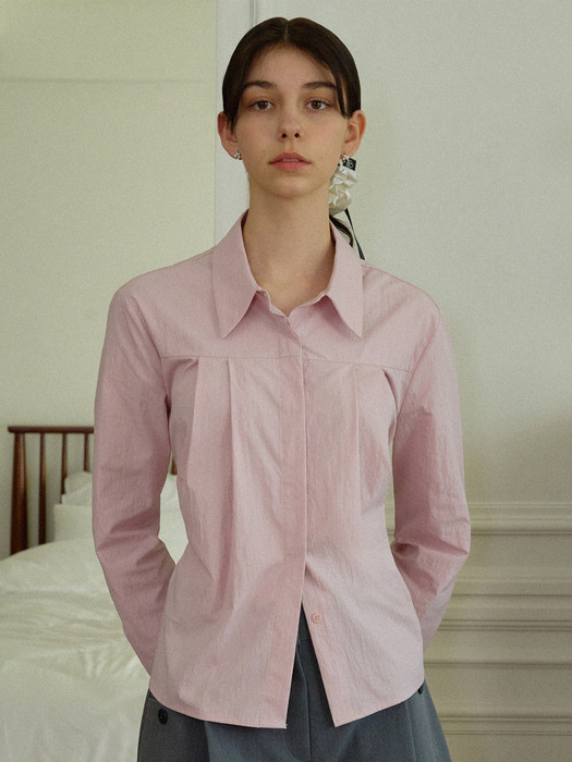 Front pintuck clean shirts - pink