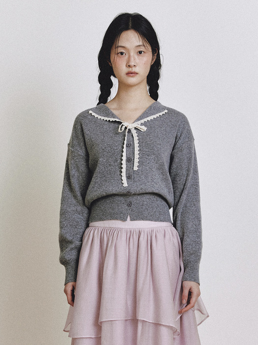 Lace Trim Collar Knit_gray