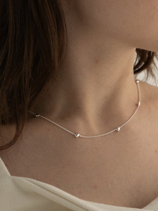[Silver 925] Tiny Heart Line Necklace SN212 - Silver