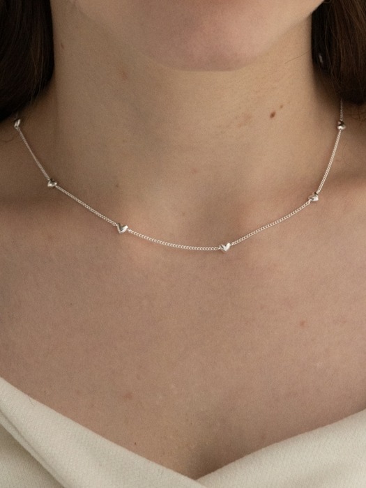 [Silver 925] Tiny Heart Line Necklace SN212 - Silver