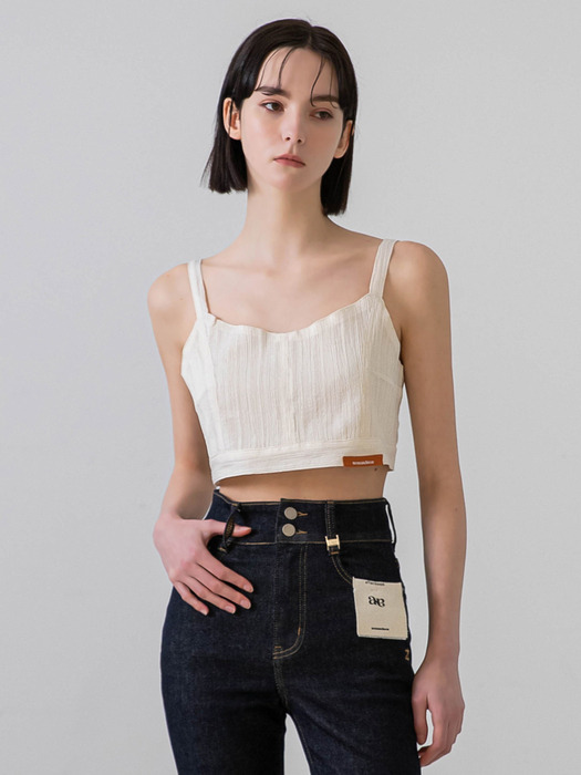 Square Label Point Bustier Top (Ivory)