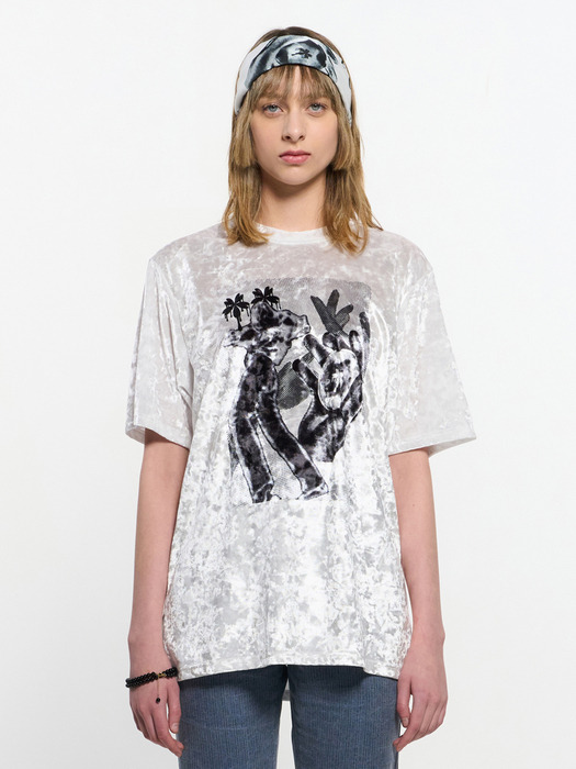 Velvet print Oversized T-Shirt _ WHITE