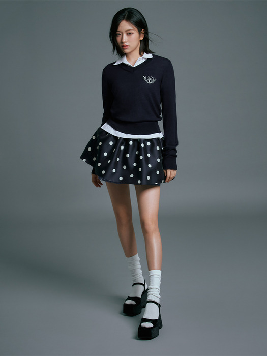 VOLUME MINI SKIRT CRAPE DOT_NAVY