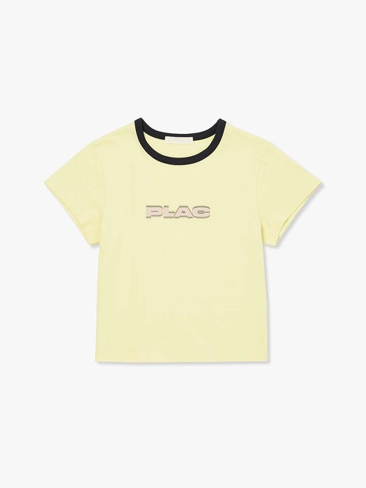 컬러 포인트 로고 크롭 티셔츠 라이트 옐로우
