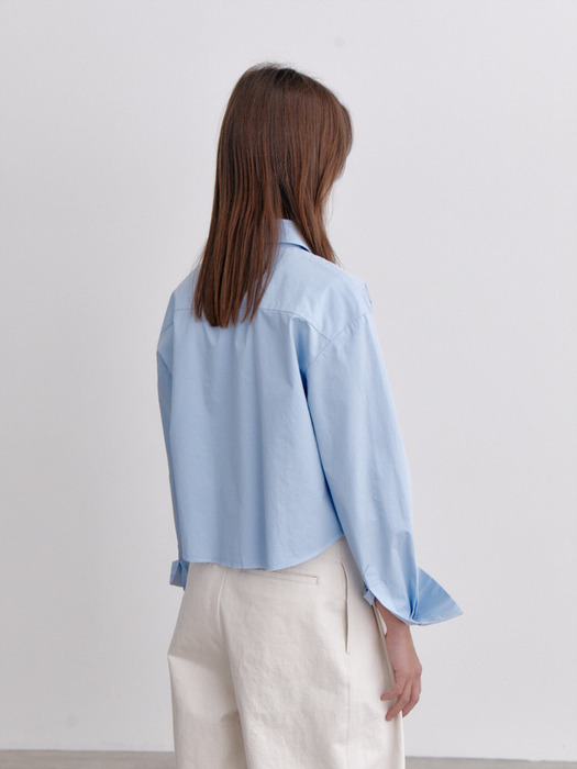 Pintuck Crop Shirts, Blue