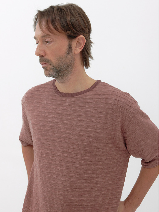 [Men] Slub Stripe Knit T-Shirt (Dusty pink)