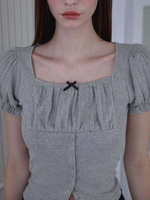 Puff Shirring Ribbon T-shirt [Gray]