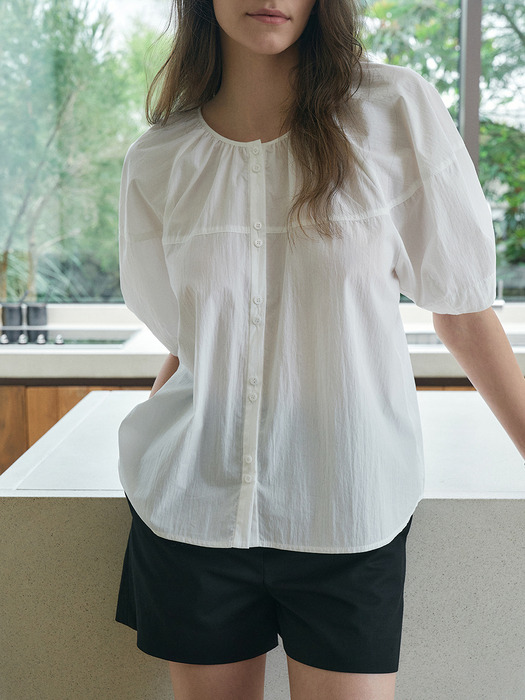 Half Balloon Sleeve Open Blouse[LMBDSUSH304]-Ivory