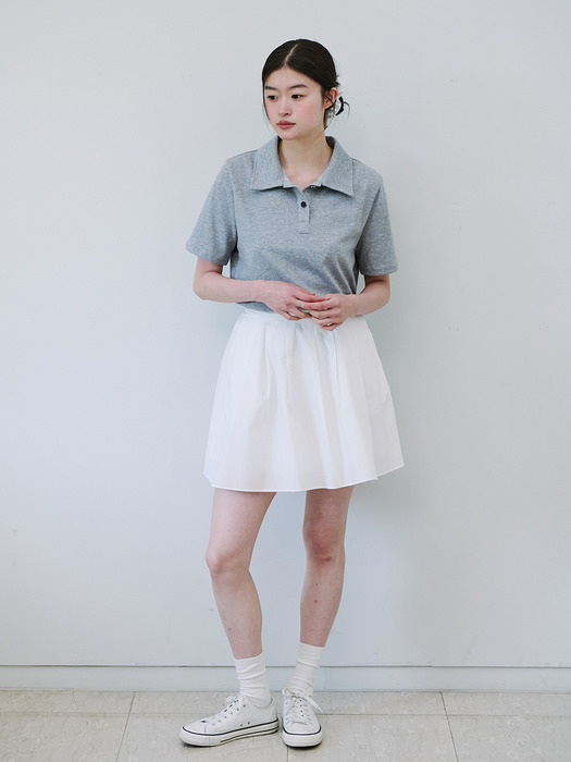 SHIRRING MIDI SKIRT_WHITE