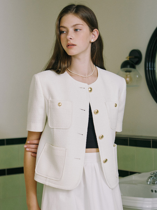 Jane Tweed Half Sleeve Jacket - Ivory