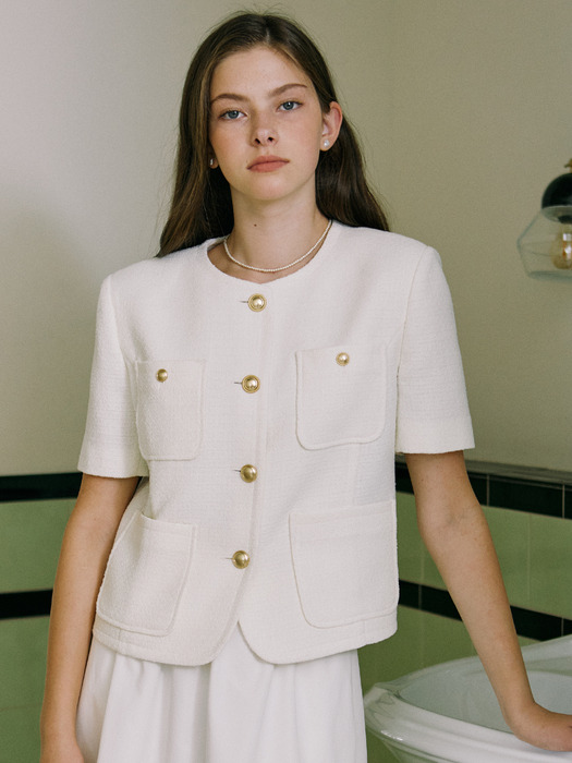 Jane Tweed Half Sleeve Jacket - Ivory