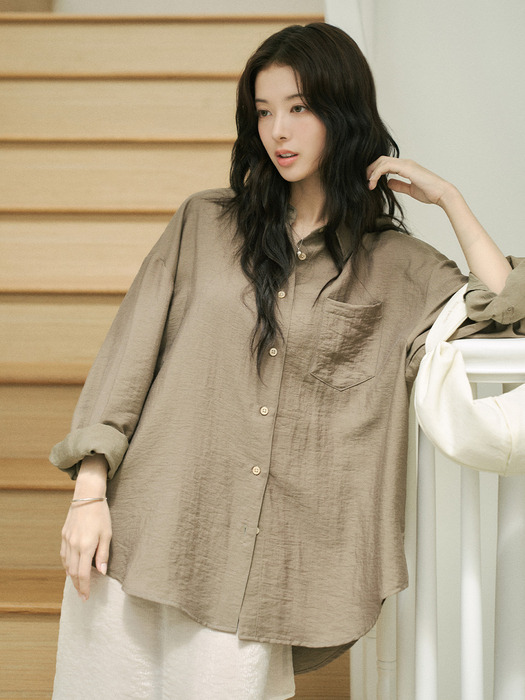 SITP5151 오버핏 라운지 실키 셔츠_Khaki brown