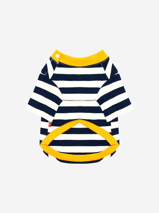 STRIPE NECK BUTTON TSHIRT-YELLOW(반팔티)