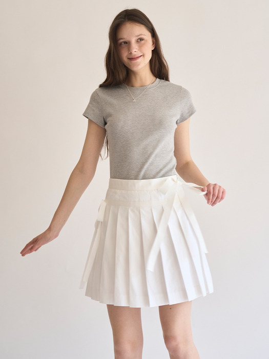 Julia Ribbon Pleats Skirt (White)