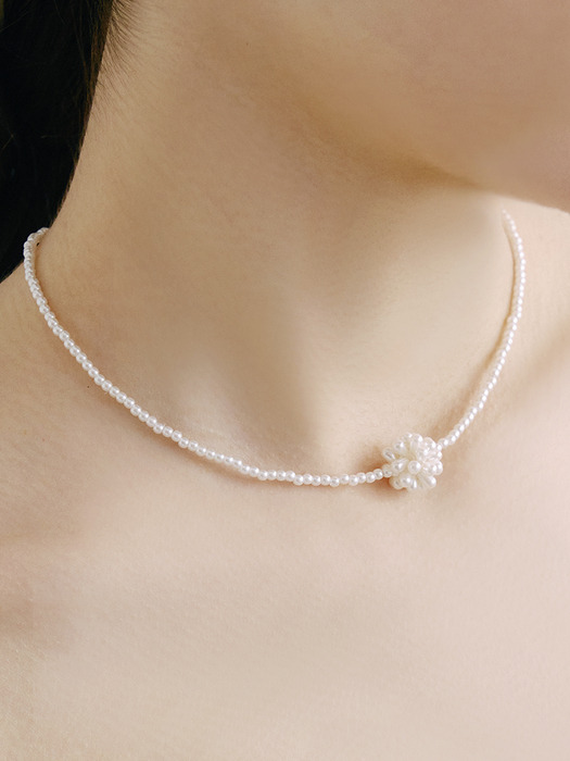 HSU021 Floral pearl choker necklace