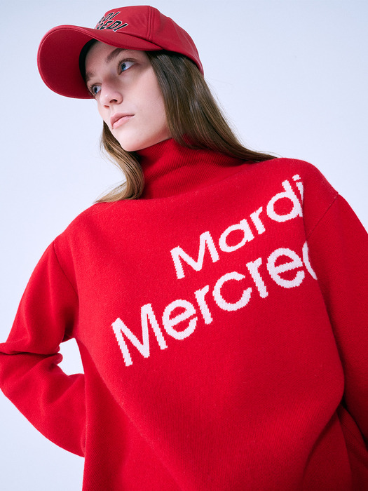 DIAGONAL LOGO TURTLE NECK_RED IVORY