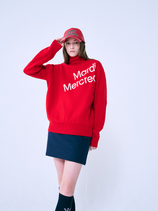 DIAGONAL LOGO TURTLE NECK_RED IVORY