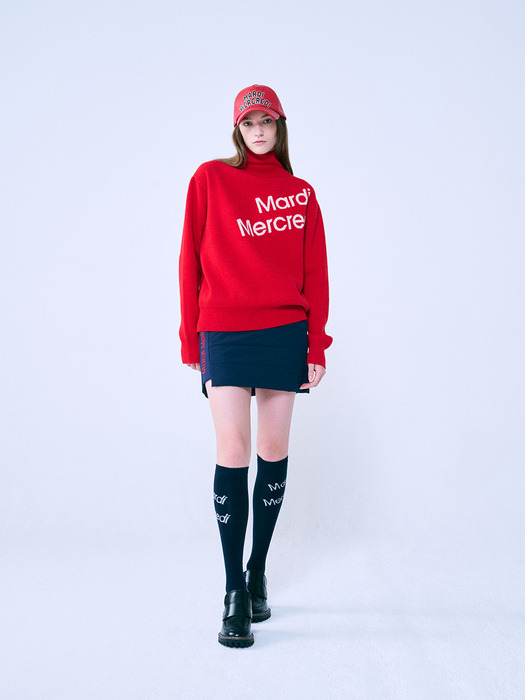 DIAGONAL LOGO TURTLE NECK_RED IVORY