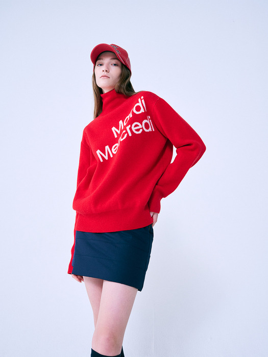 DIAGONAL LOGO TURTLE NECK_RED IVORY