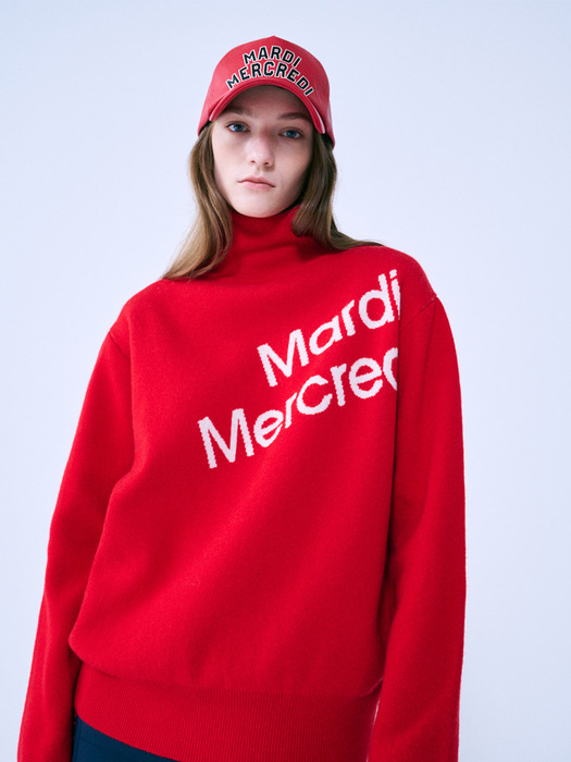 DIAGONAL LOGO TURTLE NECK_RED IVORY