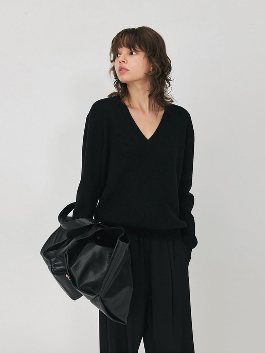 Deep V Wool Cashmere Knit_BLACK