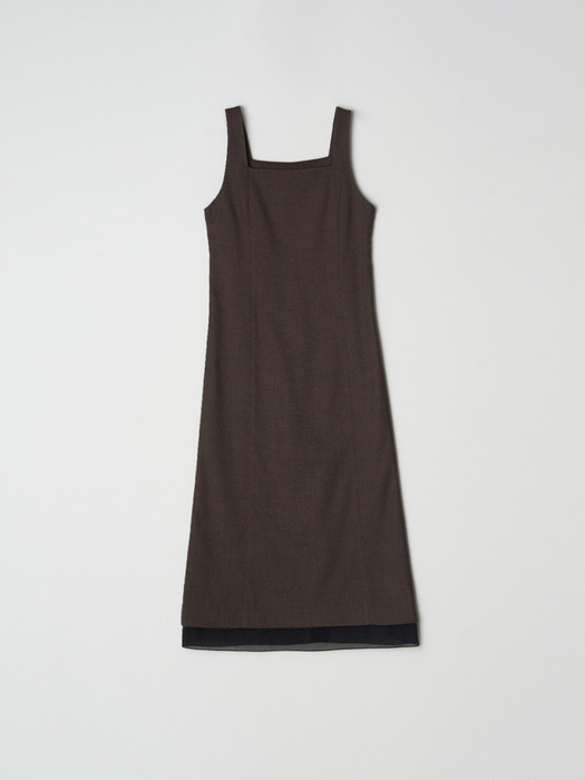 Hem line sheer patch dress - Brown