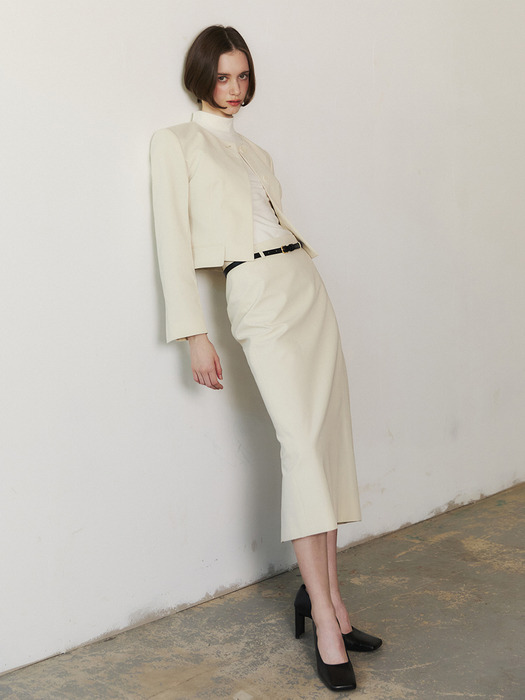 Canvas Zipped Slit Skirt_Light Beige