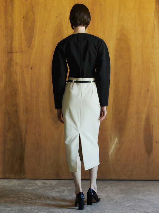 Canvas Zipped Slit Skirt_Light Beige