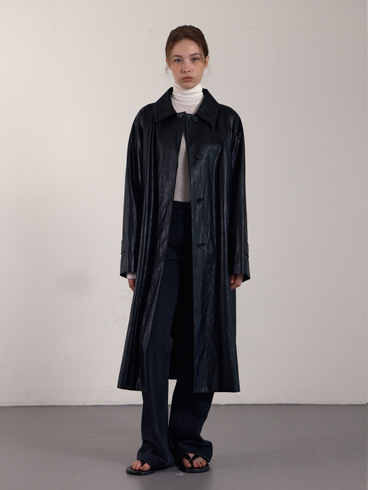 LEATHER LONG OVER COAT_BLACK