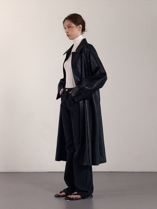 LEATHER LONG OVER COAT_BLACK